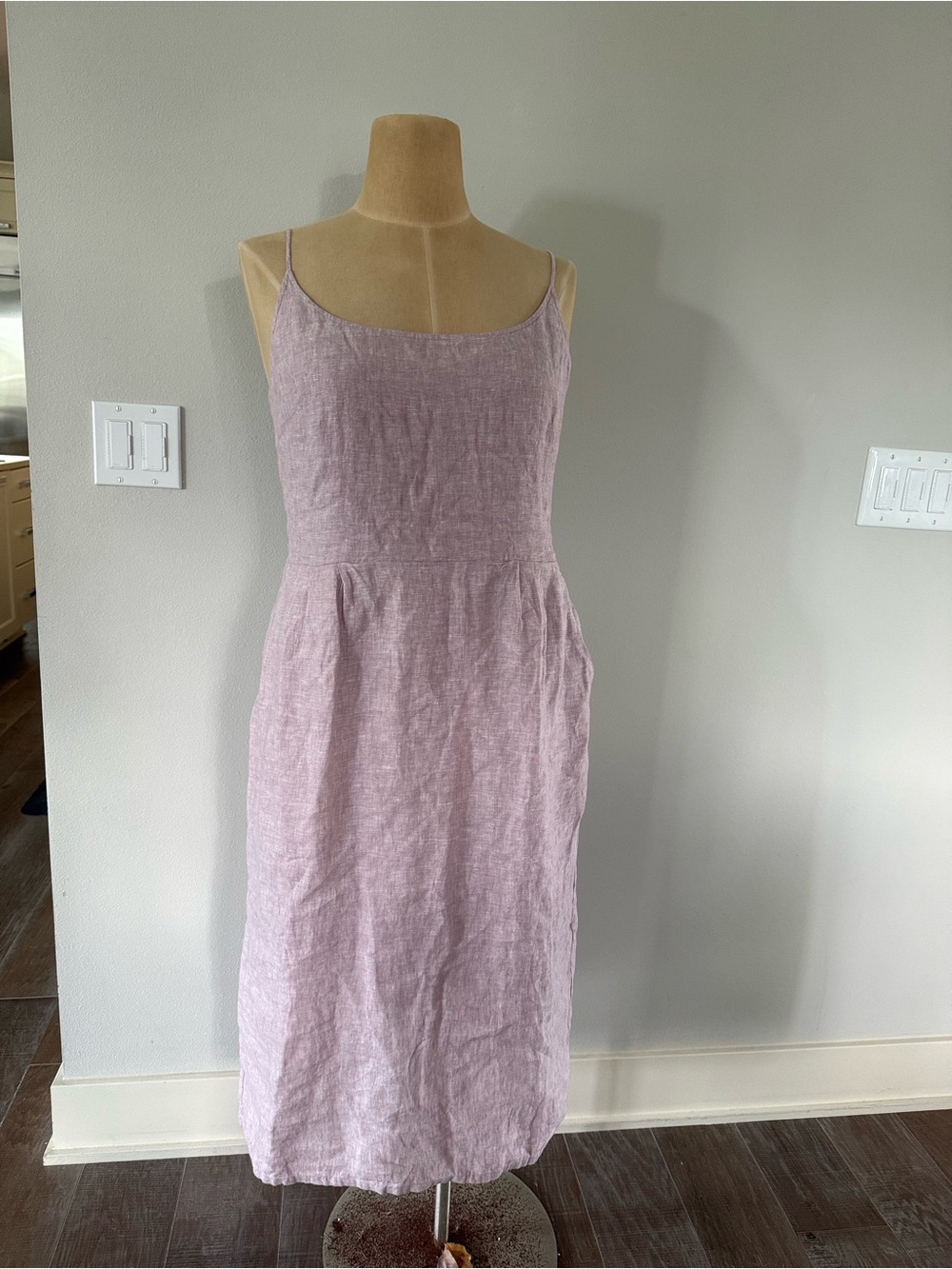 Quince Lavender Linen Spaghetti-Strap Midi Dress